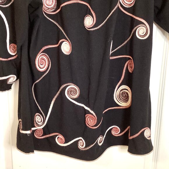 Lauren Michelle Women's Black Embroidery Top Blouse Off-The-Shoulder 3/4 Sleeve - Picture 3 of 6